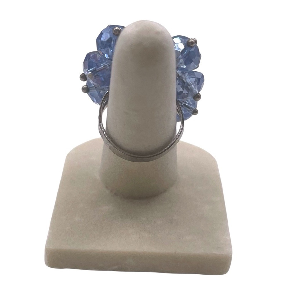 ❤️ Blue Acrylic Beaded Silver Adjustable Costume Ring - Picture 4 of 6